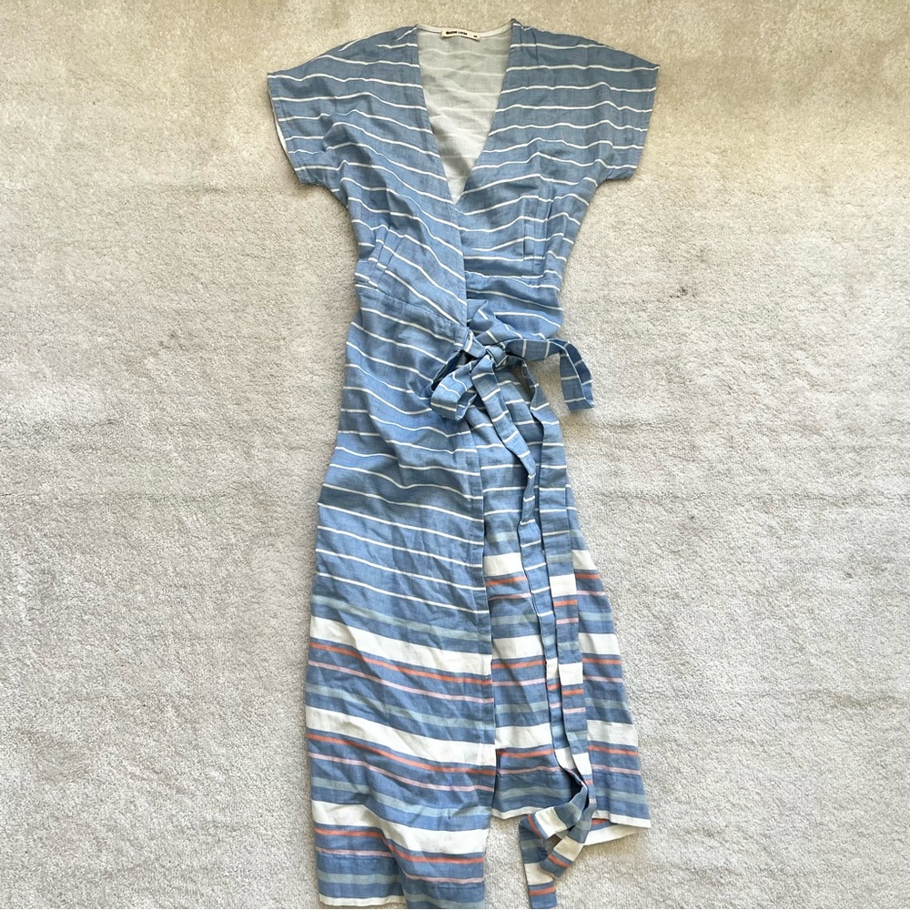 MARINE LAYER Maddie Wrap Dress in Blue/White Stripe Size XS Nautical Feminine - Picture 3 of 9